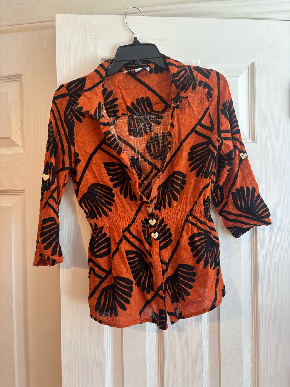 Parker Orange Button-Front Floral Print Blouse